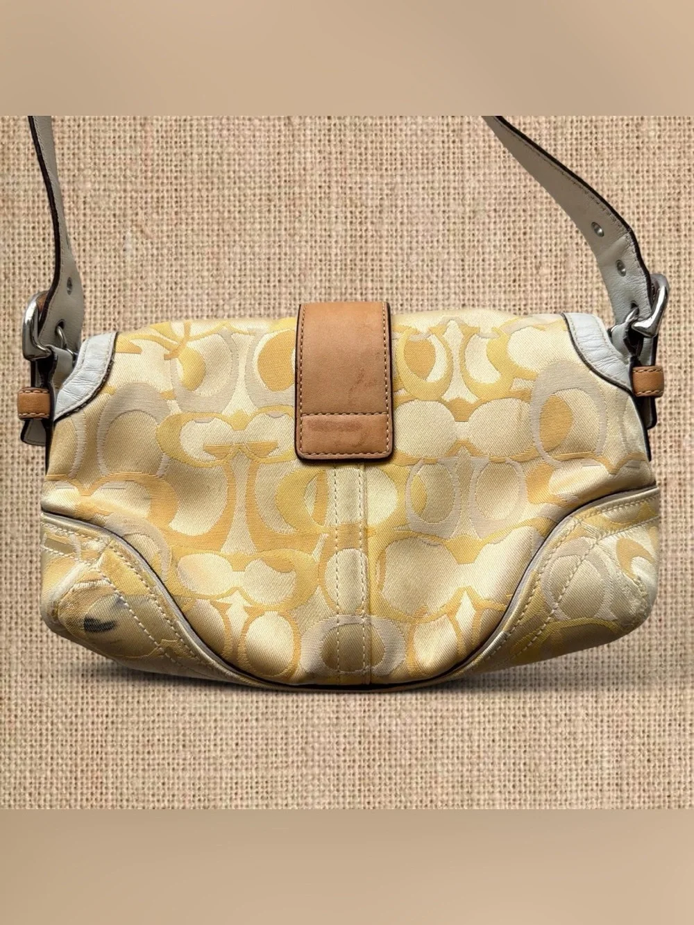 Vintage Coach Soho Signature Buckle Flap Shoulder Bag Yellow 1852 *Read*